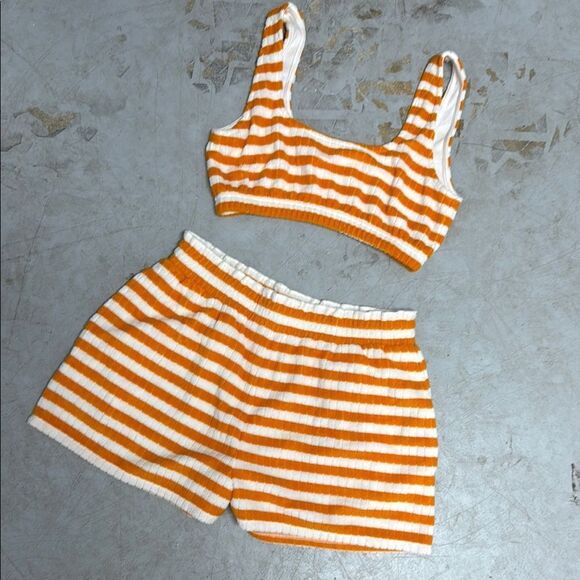 Orange and White Striped Two-Piece Set - Terri cloth BRAND NEW - Medium - Picture 2 of 6